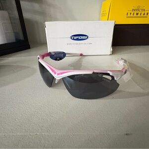 Tifosi Tyrant 2.0 Sport Wrap Sunglasses in White & Pink with Smoke Lens and
